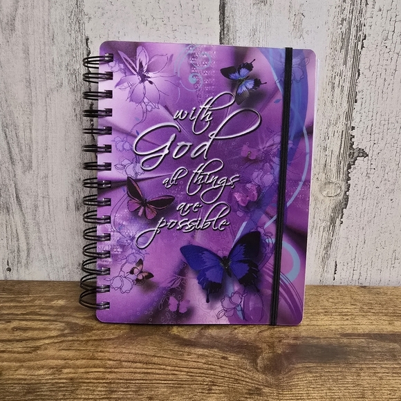Never Used Purple Butterfly Spiral Notebook With Go All Things Are Possibl - Picture 1 of 9
